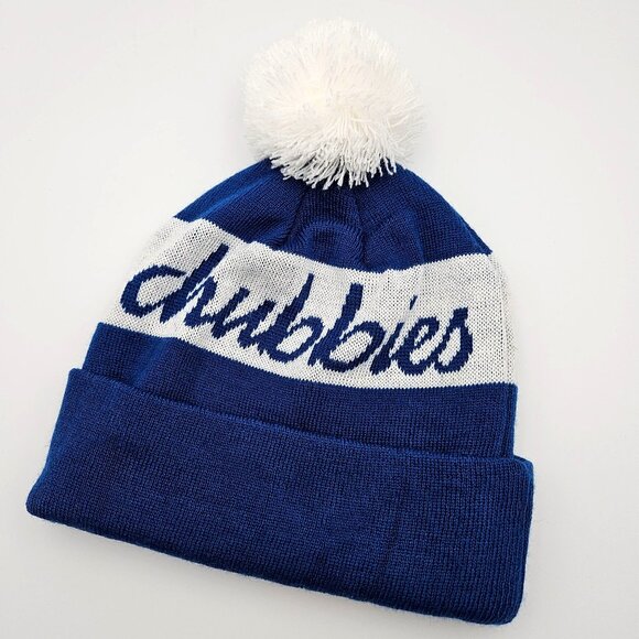 Chubbies Hat Cap Mens One Size Blue White Winter Beanie Ski Pom Pom - Picture 1 of 3